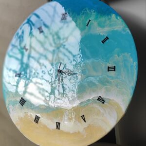RangDe Arts – Ocean Whisper Resin Wave Clock| Luxury Handmade Home Décor